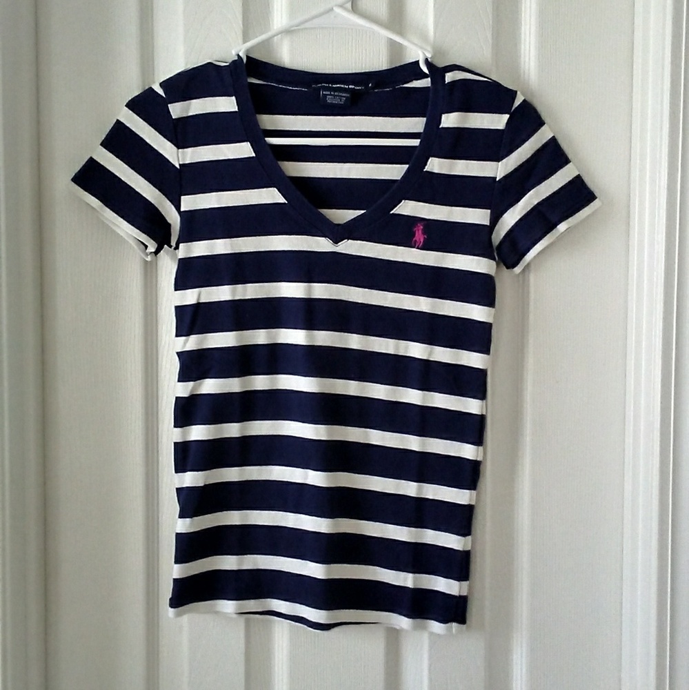 Polo by Ralph Lauren Navy White Stripe Top S